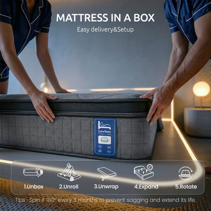 Levitex king Mattress 33 cm 7-Zone Pocket Spring 8.0 Extra Firm with Dual-Row Edge Support & Breathable Knit Cover