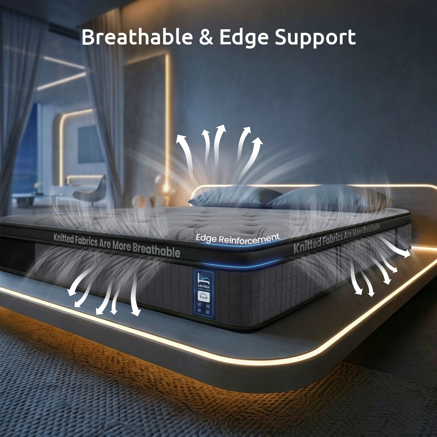 Levitex King Single Mattress 33 cm 7-Zone Pocket Spring 8.0 Extra Firm with Dual-Row Edge Support & Breathable Knit Cover