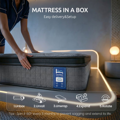 Levitex Single Mattress 33 cm 7-Zone Pocket Spring 8.0 Extra Firm with Dual-Row Edge Support & Breathable Knit Cover