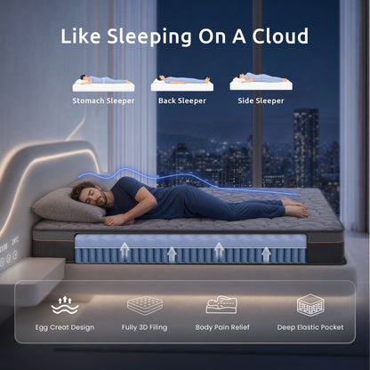 Levitex Single Mattress 25 cm Hybrid Pocket Spring with 4cm Egg Crate Foam for Deep Sleep Bamboo Charcoal Fabric