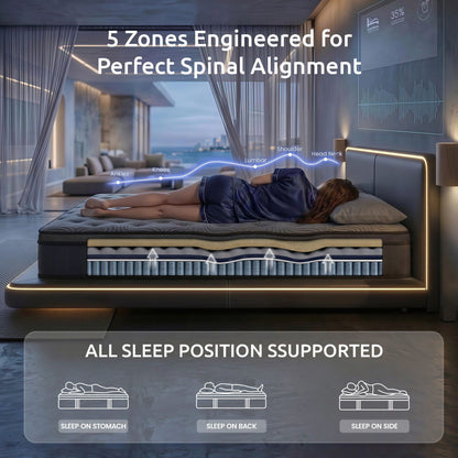 Levitex King Mattress 34 cm 5-Zone Pressure Relief  Pocket Spring with Reinforced Edge Support & Breathable Gel Memory Foam Hybrid Mattress