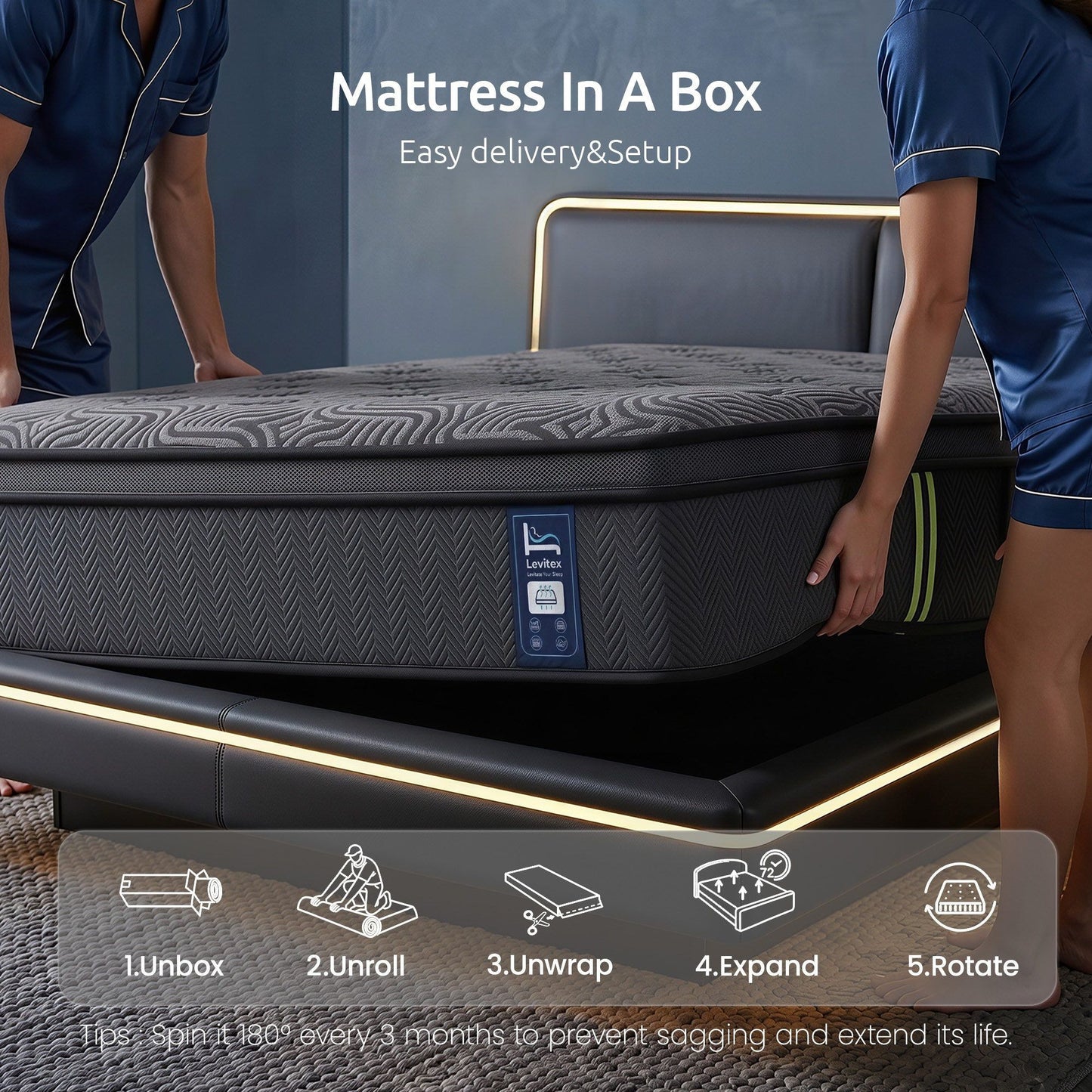 Levitex King Mattress 34 cm 5-Zone Pressure Relief  Pocket Spring with Reinforced Edge Support & Breathable Gel Memory Foam Hybrid Mattress