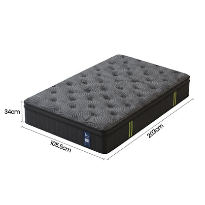 Levitex King Single Mattress 34 cm 5-Zone Pressure Relief  Pocket Spring with Reinforced Edge Support & Breathable Gel Memory Foam Hybrid Mattress