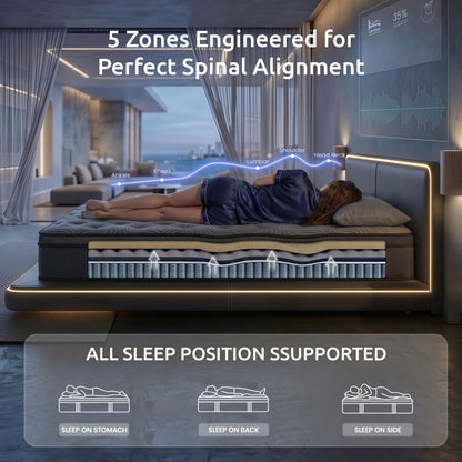 Levitex King Single Mattress 34 cm 5-Zone Pressure Relief  Pocket Spring with Reinforced Edge Support & Breathable Gel Memory Foam Hybrid Mattress
