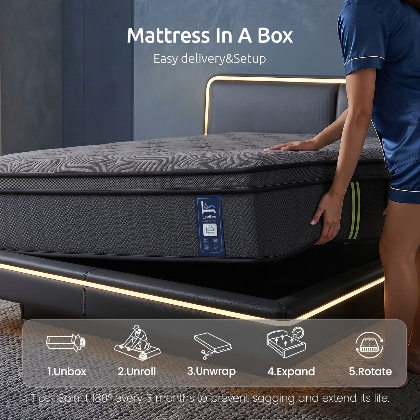 Levitex Single Mattress 34 cm 5-Zone Pressure Relief  Pocket Spring with Reinforced Edge Support & Breathable Gel Memory Foam Hybrid Mattress