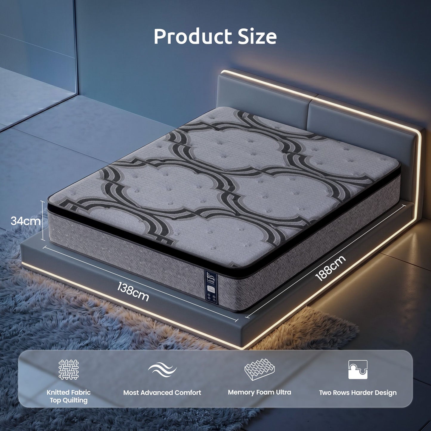 Levitex Double Mattress 34 cm 5-Zone Pocket Spring with Latex & Memory Foam or Extra Lumbar & Shoulder Support