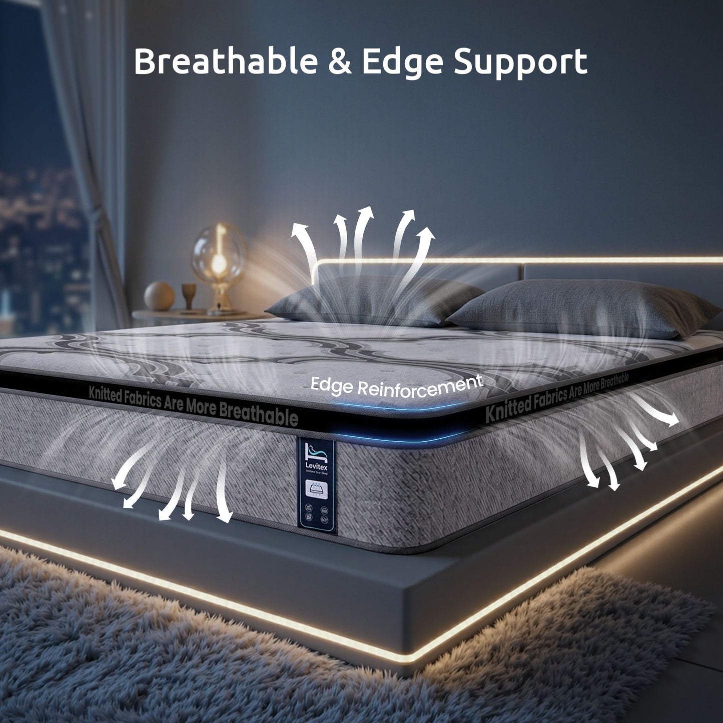 Levitex Double Mattress 34 cm 5-Zone Pocket Spring with Latex & Memory Foam or Extra Lumbar & Shoulder Support