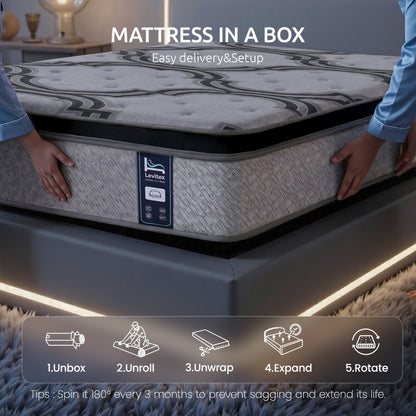 Levitex Double Mattress 34 cm 5-Zone Pocket Spring with Latex & Memory Foam or Extra Lumbar & Shoulder Support