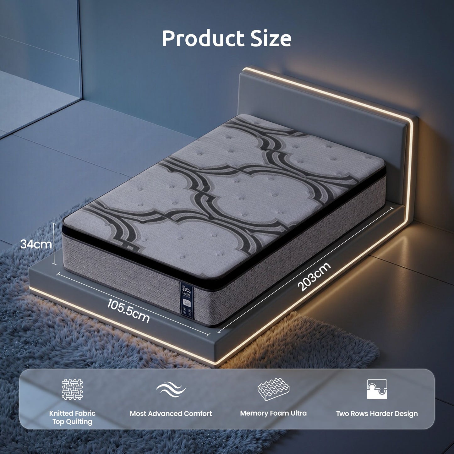 Levitex King Single Mattress 34 cm 5-Zone Pocket Spring with Latex & Memory Foam or Extra Lumbar & Shoulder Support
