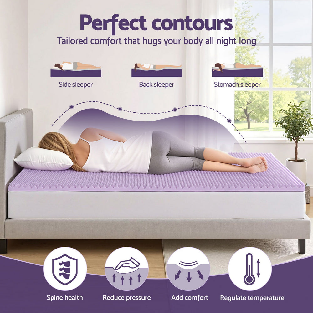 Giselle 5cm Memory Foam Mattress Topper Lavender Infused Egg Crate Pad Mat Single