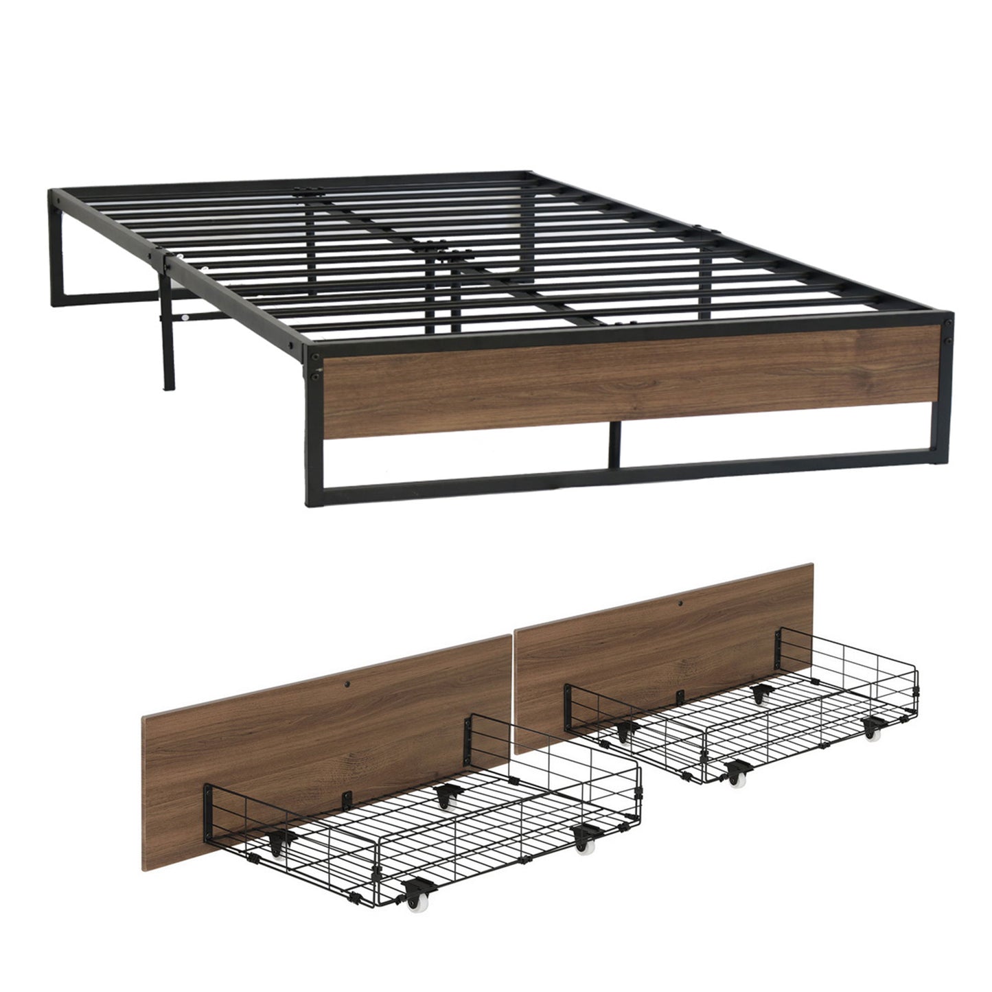 Artiss Bed Frame Metal Frame Double Size Bed Base 2 Drawers OSLO