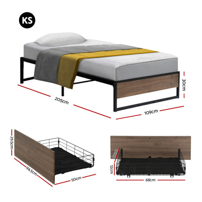 Artiss Bed Frame Metal Frame King Single Bed Base 2 Drawers OSLO