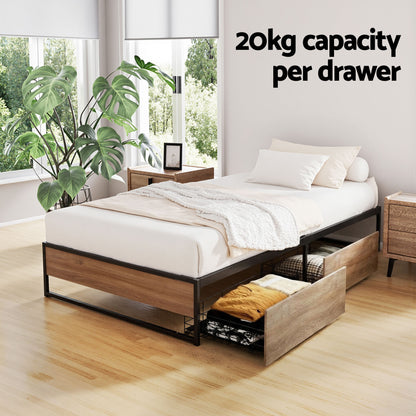 Artiss Bed Frame Metal Frame King Single Bed Base 2 Drawers OSLO