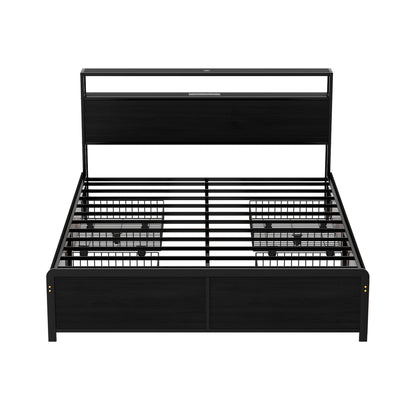 Artiss Metal Bed Frame Queen Size Storage Headboard Charge Station LED 4 Drawers