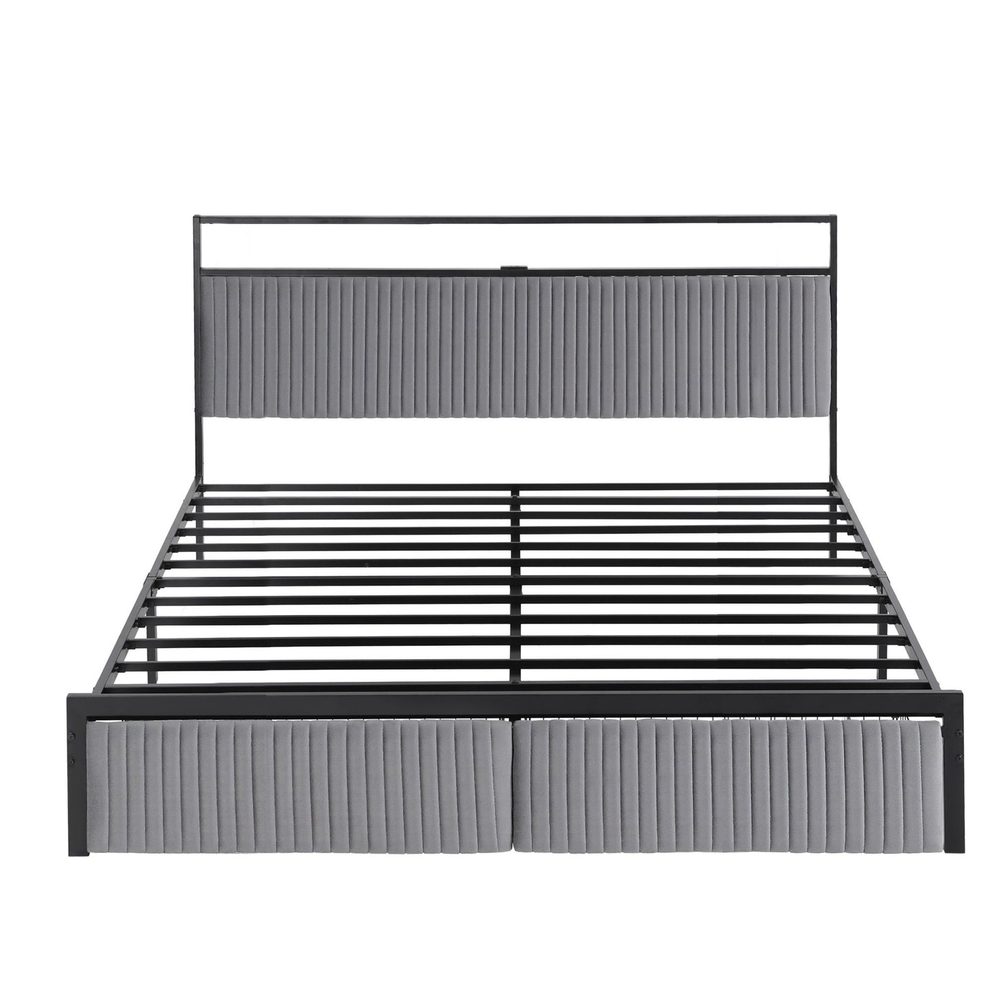 Artiss Metal Bed Frame King Size LED Charging Station 2 Drawers