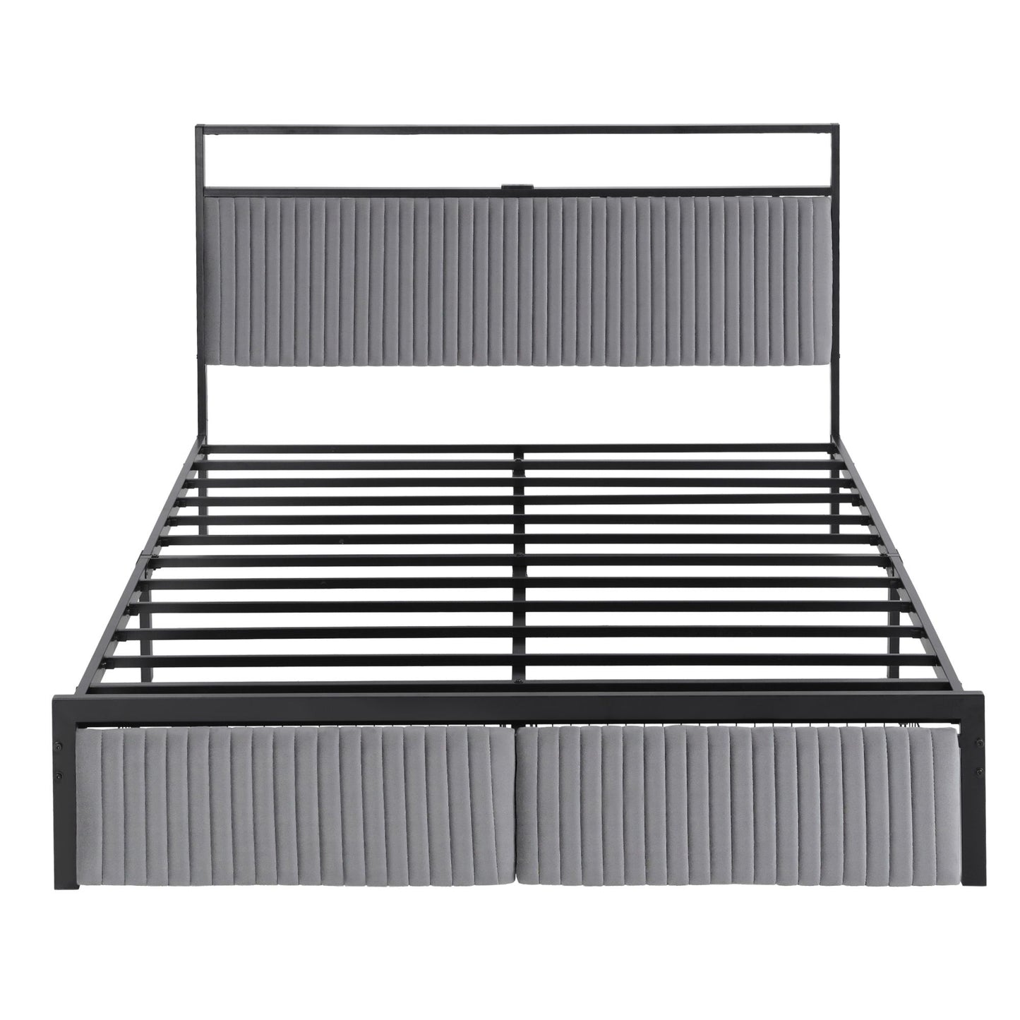 Artiss Metal Bed Frame Queen Size LED Charging Station 2 Drawers