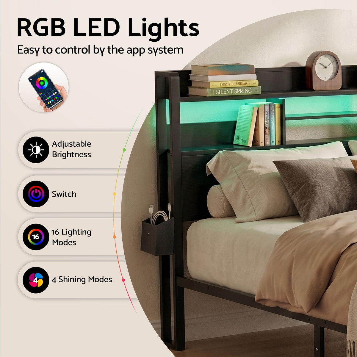 Artiss Bed Frame King with Charging Station Storage Organizer Drawers LED ZAC