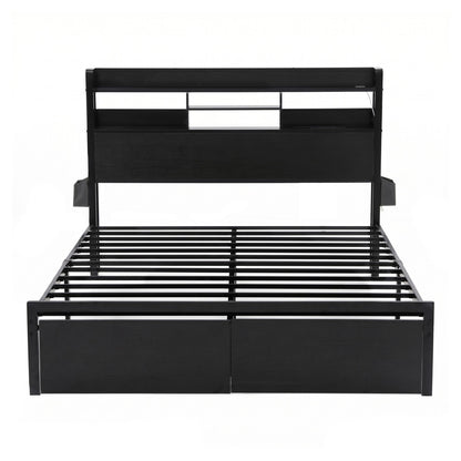 Artiss Bed Frame Queen with Charging Station Storage Organizer Drawers LED ZAC