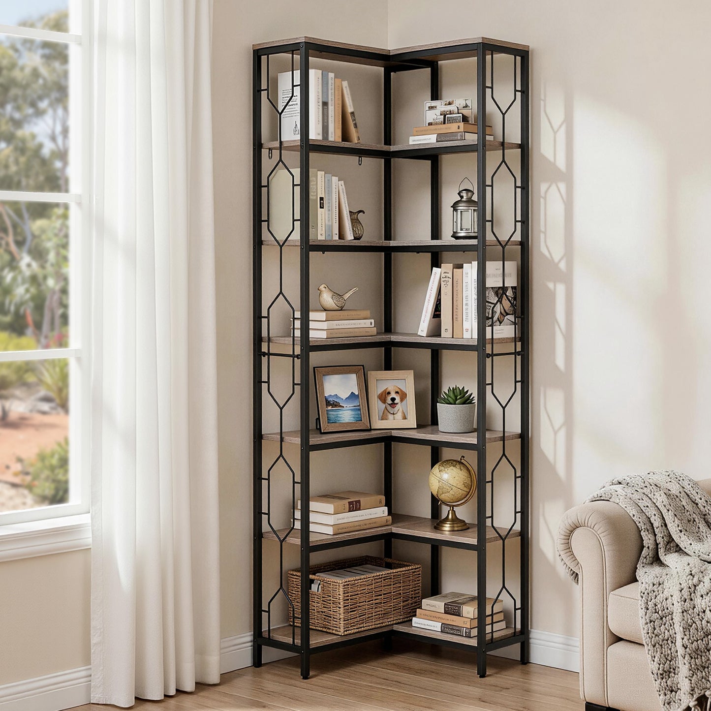 Artiss 6 Tiers Bookshelf Corner Shelf Bookcase Display Shelves Oak