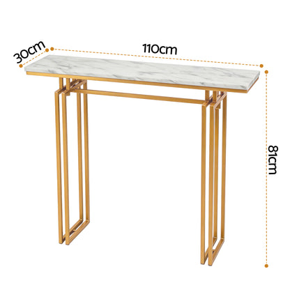 Artiss Console Table Hallway Entryway Table Marble Effect 110CM White & Gold