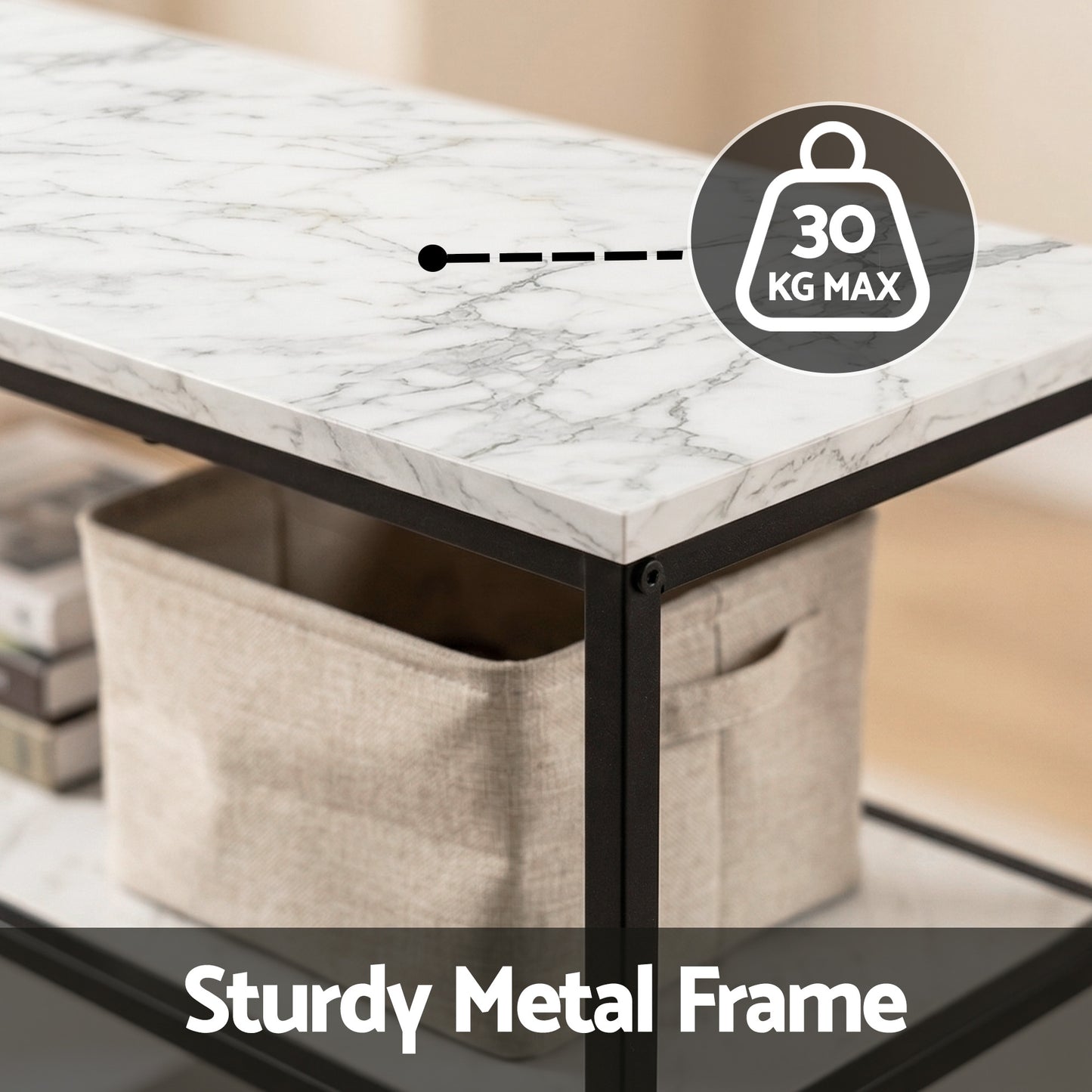 Artiss Console Table Marble Effect 3-Tier Sofa Entryway Side Table 90CM White