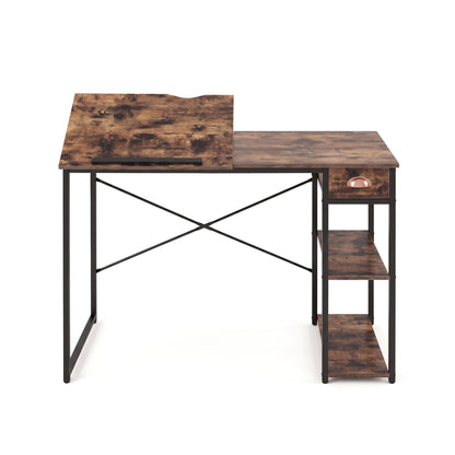 Artiss Computer Desk Drafting Drawing Table Tiltable Top Rustic Brown 108cm