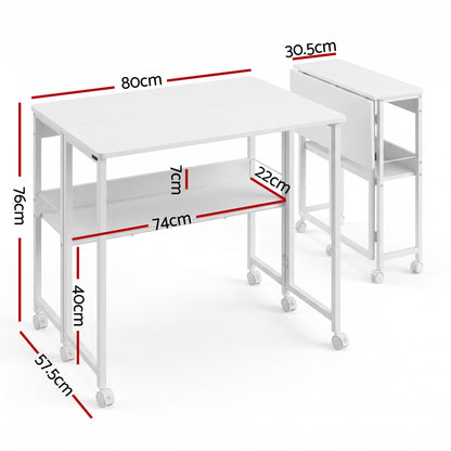 Artiss Foldable Computer Desk Mobile Study Table Workstation White 80cm