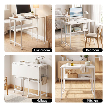 Artiss Foldable Computer Desk Mobile Study Table Workstation White 80cm