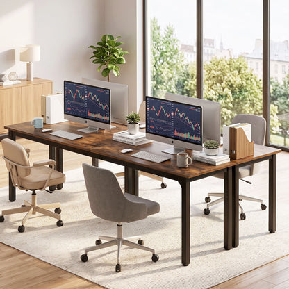 Artiss Computer Desk 2 Person Double Workstation Study Table Rustic Brown 200cm