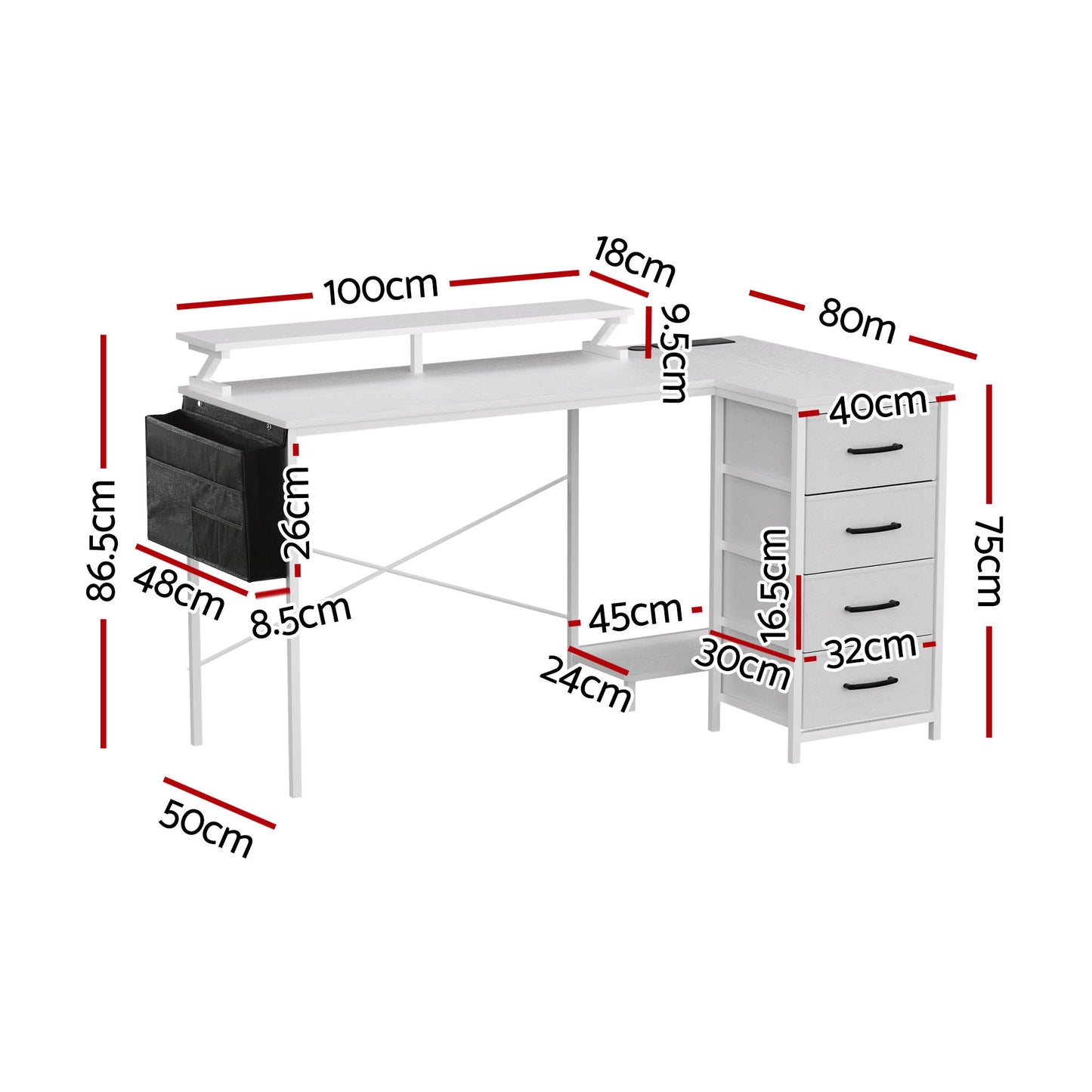 Artiss 140cm L Shaped Gaming Desk Computer Desk with LED Lights & Power Outlets