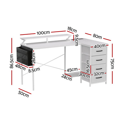 Artiss 140cm L Shaped Gaming Desk Computer Desk with LED Lights & Power Outlets