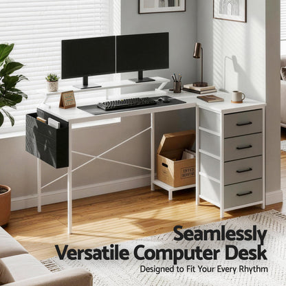 Artiss 140cm L Shaped Gaming Desk Computer Desk with LED Lights & Power Outlets
