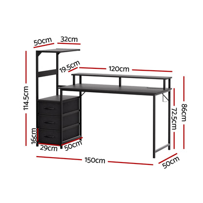 Artiss 145cm L Shaped Gaming Desk Computer Desk with LED Lights & Power Outlets