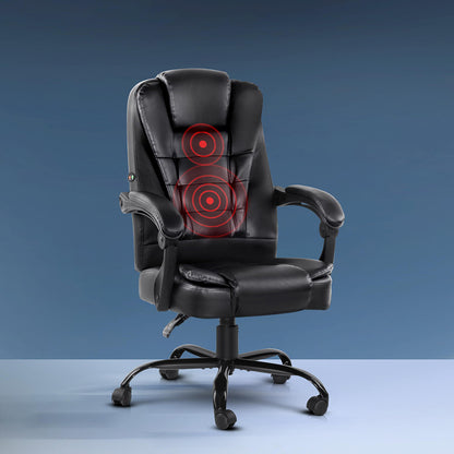 Artiss Massage Office Chair Executive Computer Gaming Chairs Black PU Leather