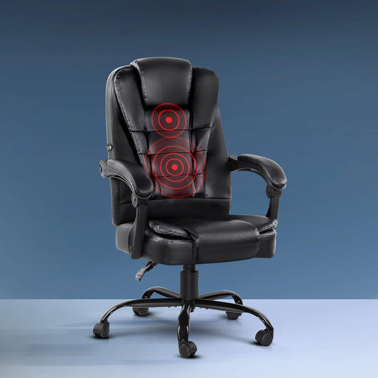 Artiss Massage Office Chair Executive Computer Gaming Chairs Black PU Leather