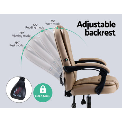 Artiss Massage Office Chair Executive Computer Gaming Chairs Brown PU Leather Espresso
