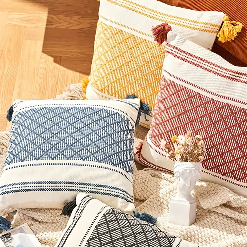 Geometric Tassel Throw Pillow Case for Home Decor