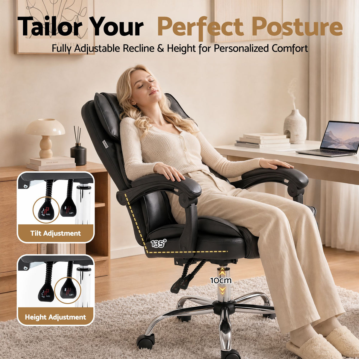 Artiss Executive Office Chair Leather Recliner Black