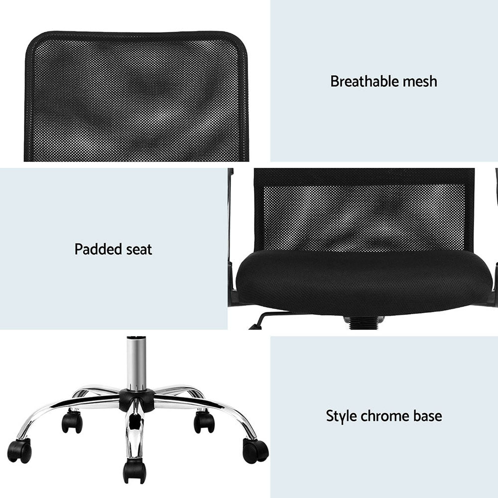 Artiss 2x Mesh Office Chair Mid Back Black