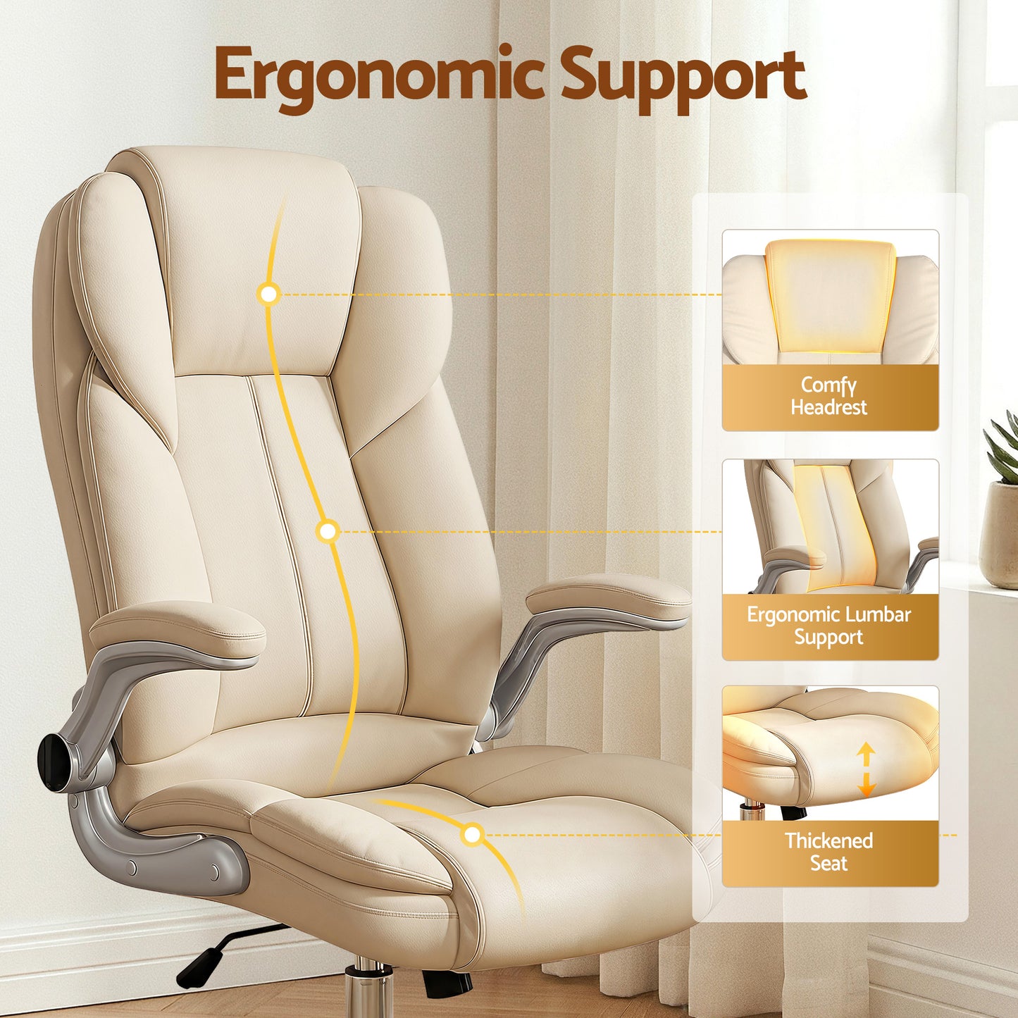 Artiss Executive Office Chair Leather Tilt Beige
