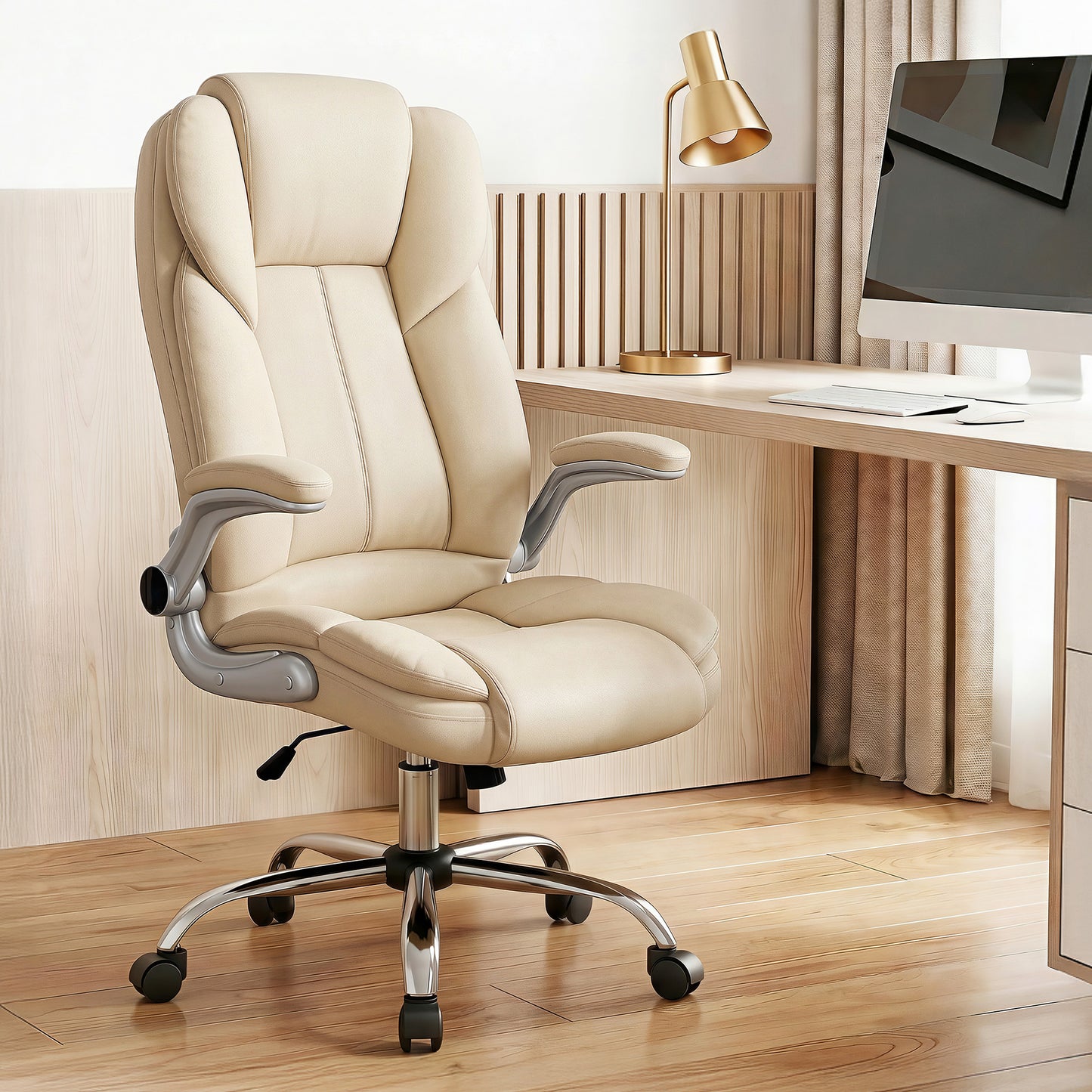 Artiss Executive Office Chair Leather Tilt Beige
