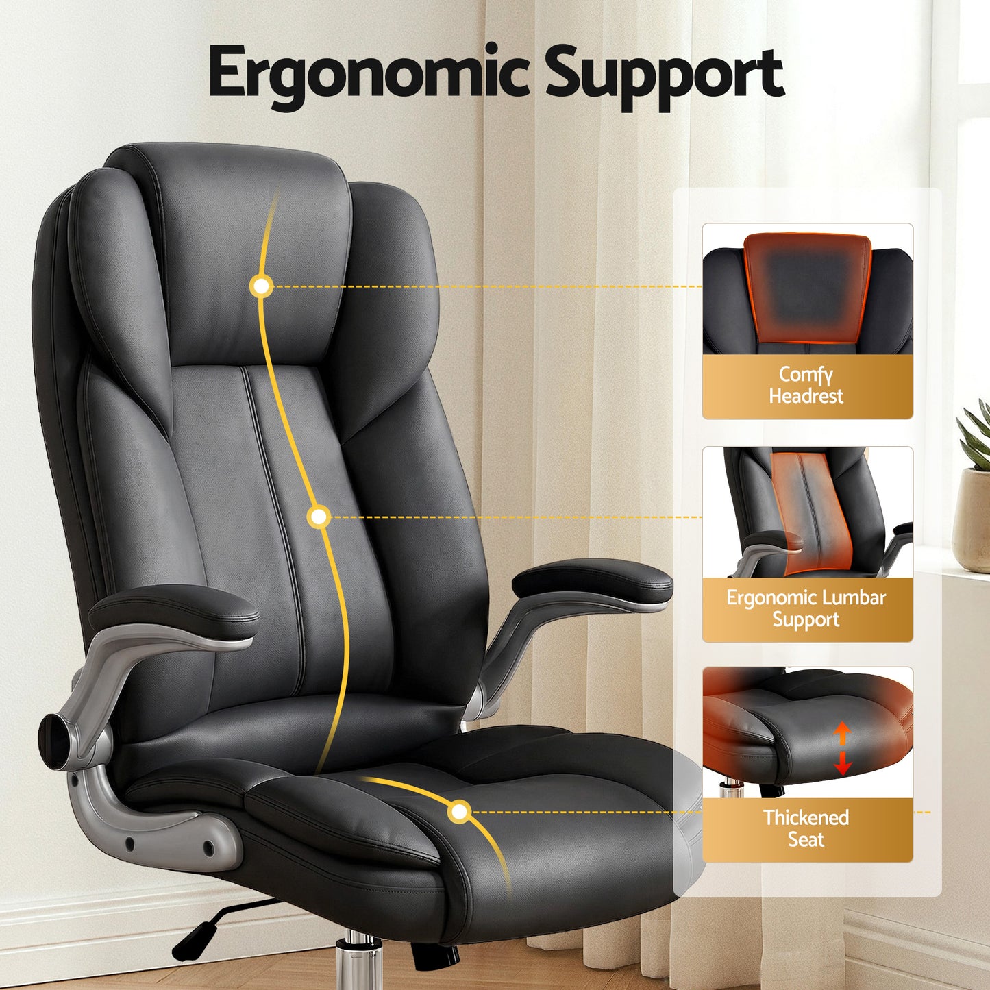 Artiss Executive Office Chair Leather Tilt Black