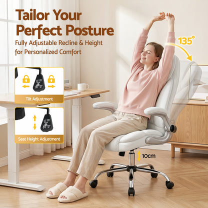 Artiss Executive Office Chair Leather Tilt White