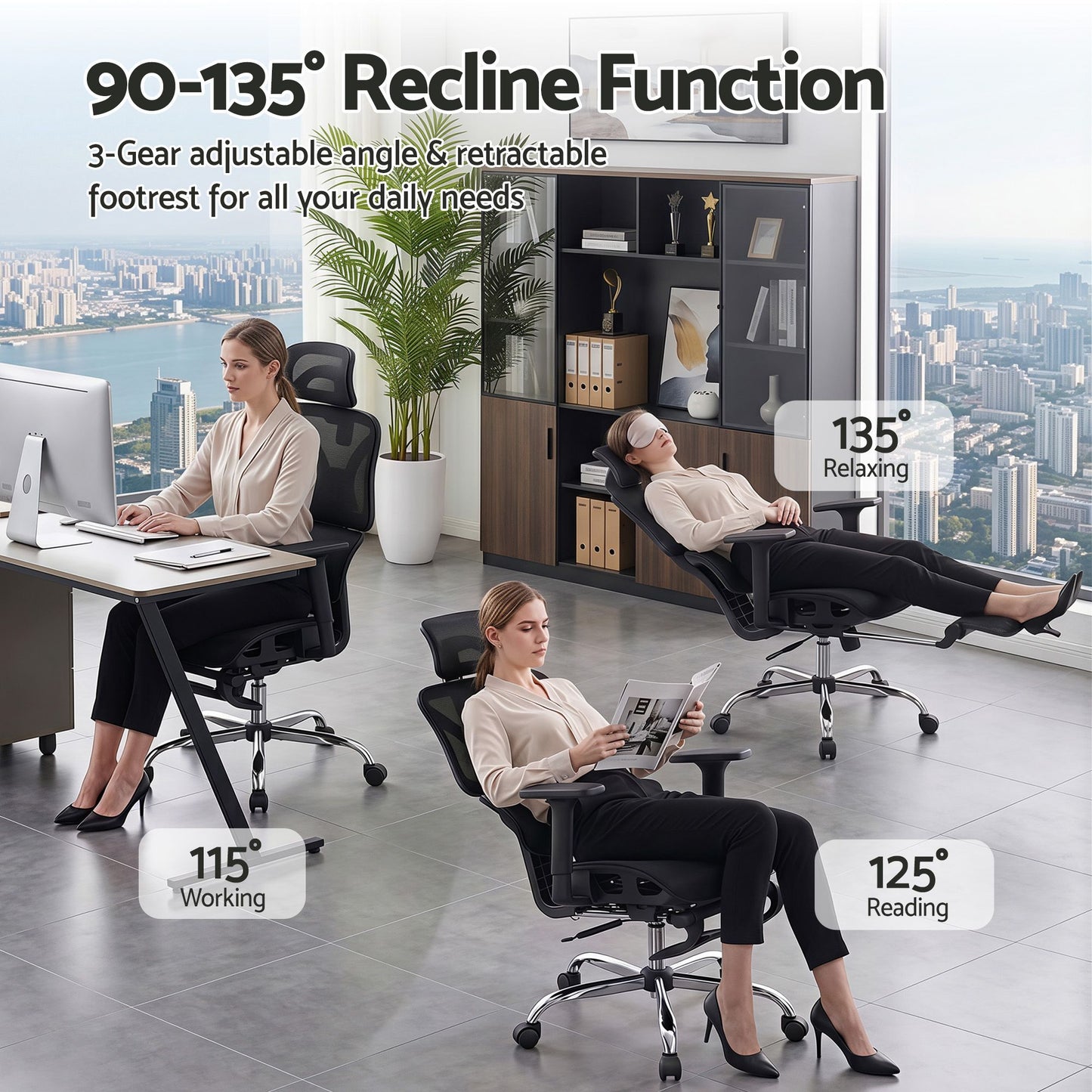 Artiss Ergonomic Office Chair Footrest Black