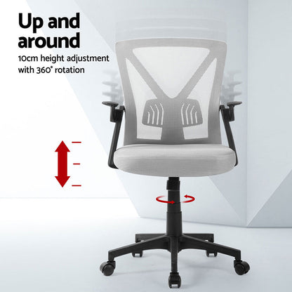 Artiss 2x Mesh Office Chair Mid Back Grey