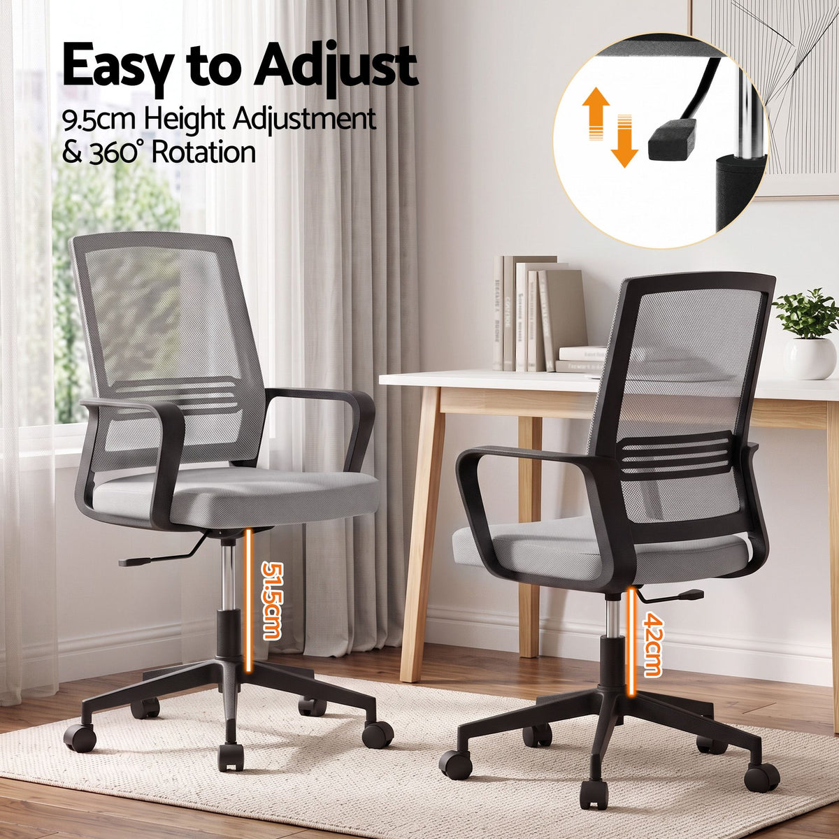 Artiss Mesh Office Chair Computer Gaming Desk Chairs Work Study Mid Back Grey