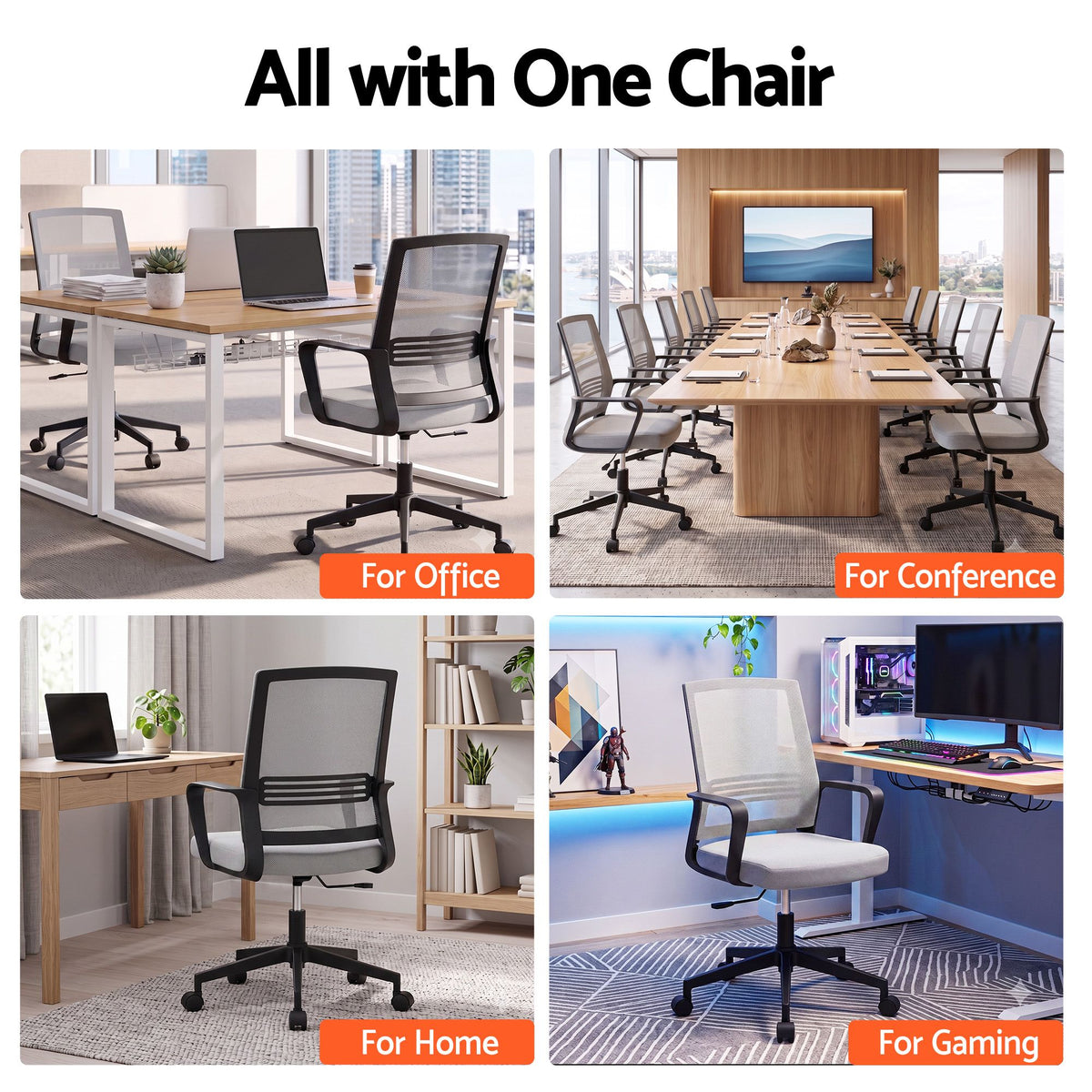 Artiss Mesh Office Chair Computer Gaming Desk Chairs Work Study Mid Back Grey