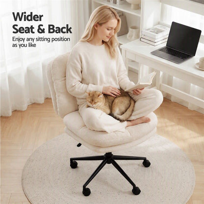 Artiss Criss Cross Office Chair Wide Seat Desk Chair Bouclé Fabric Vanity Chair Comfy, Beige