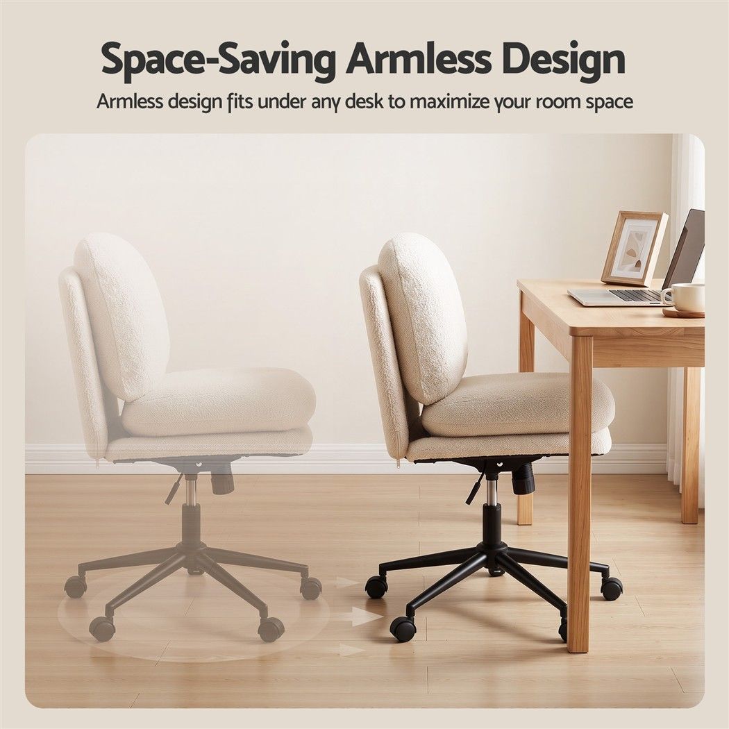 Artiss Criss Cross Office Chair Wide Seat Desk Chair Bouclé Fabric Vanity Chair Comfy, Beige