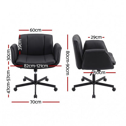 Artiss Cross Legged Office Chair PU Leather Swivel Vanity Chair Wide Seat Adjustable Arms Black